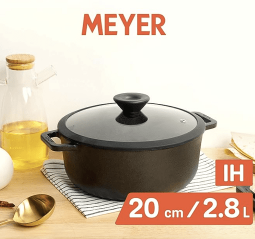 Meyer Pre-Seasoned Cast Iron Dutch Oven | Biryani Pot | Cast Iron Casserole with Heavy Bottom |Cooking Pot with Lid| Biryani Pot Induction Bottom| Stew Pot| Cast Iron Cookware, 20cm/ 2.8 Litre, Black - Image 3